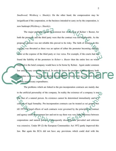 Pre-Incorporation Contracts and Resolution of Problems