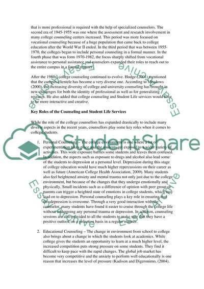 College Counseling and Student Life Services in Counseling