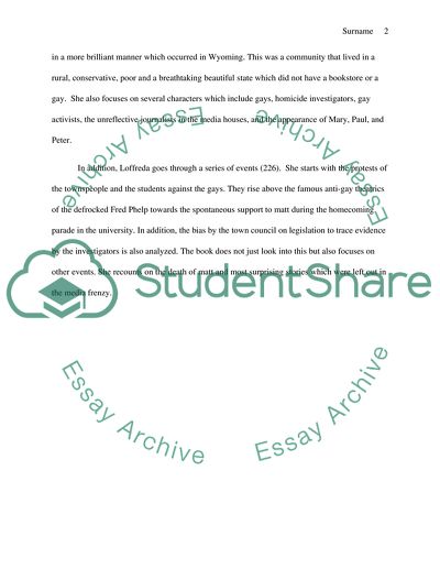 Analysis of Losing Matt Shepard Book by Loffreda