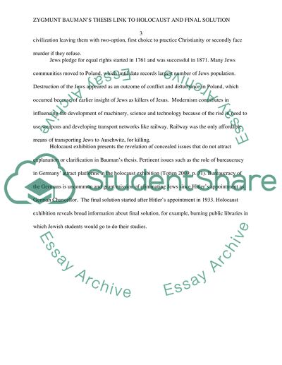 Zygmunt Baumans Thesis Link to Holocaust