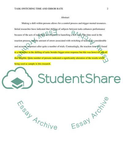Task-Switching Affecting Reaction Time and Error Rate
