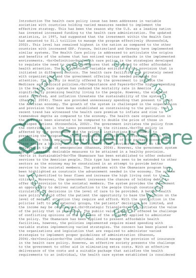 Development of a Healthcare Policy