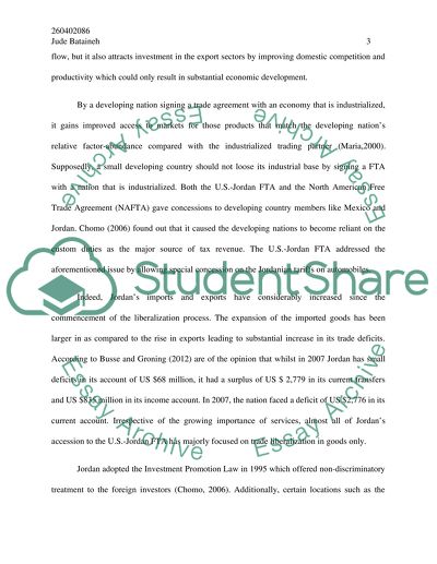 Jordan and the USA Free Trade Agreement