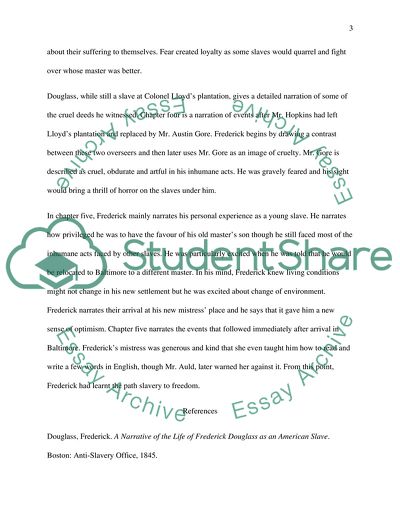 FREDERICK DOUGLASS, NARRATIVE from chapter 1 to chapter 6