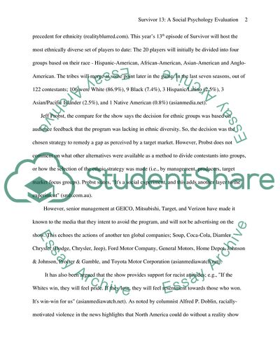 An evaluation of the Survivor T.V Show within the context of Attitude Change/Prejudice in A Social Psychological Framework