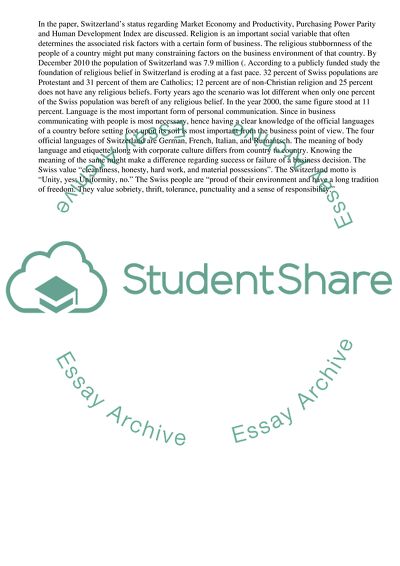 Socio-Economic Profile of a Switzerland