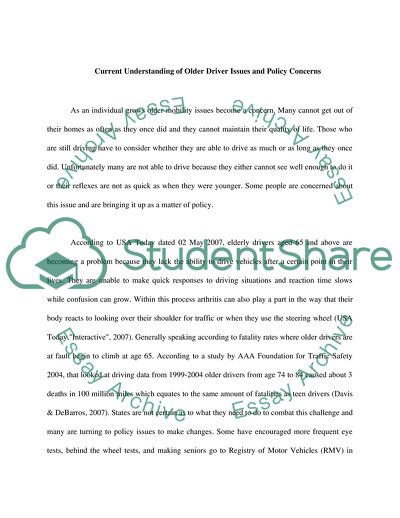 Current Understanding og Older Driver Issues and Policy Concerns