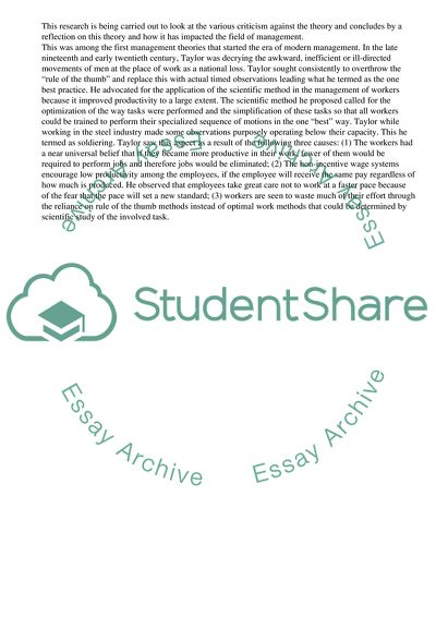 Frederick Taylors Management Theory