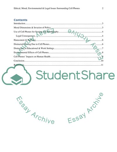 Ethical, Moral, Environmental and Legal Issues Surrounding Cell Phones
