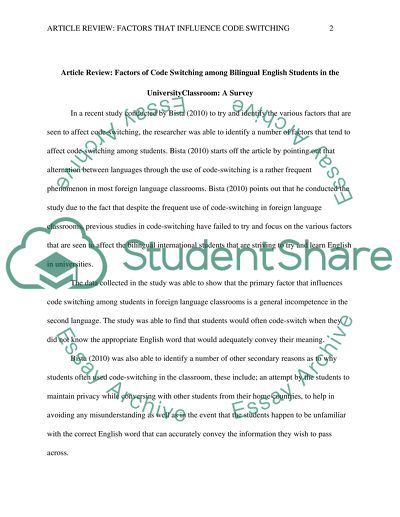 Factors of Code Switching among Bilingual English Students