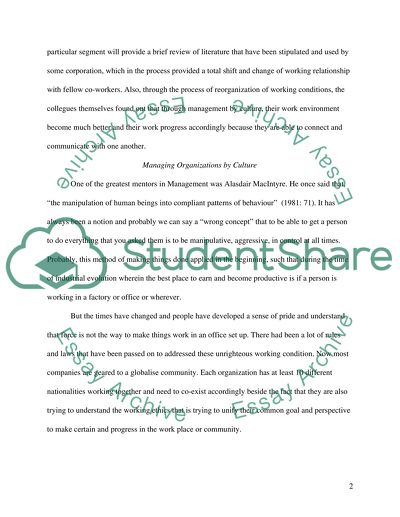 Management by Culture Is a Way of Exercising Control in Organization