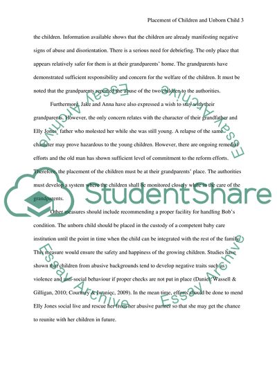 Placement of children and unborn child ( social work bachelor Australia)