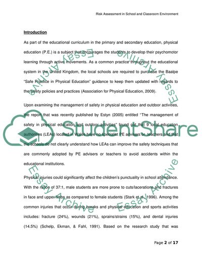 Risk Assessment in School and Classroom Environment
