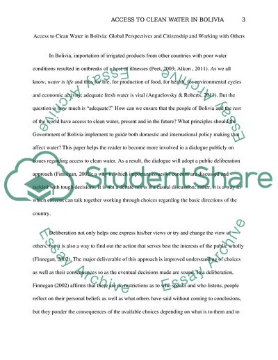 Access to Clean Water in Bolivia: Global Perspectives and Citizenship and Working with Others