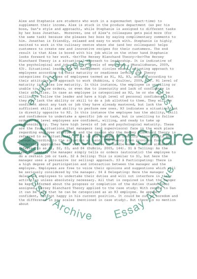 Hersey Blanchard Theory a case study application