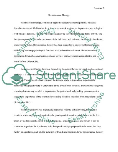 Effects of Reminiscence Therapy and Activities for Elderly People With Dementia