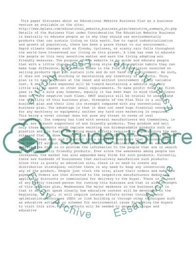 SWOT Analysis of Business Plan for the Education Website