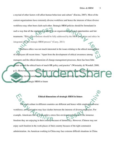 Importance of Ethical Dimensions to Strategic HRM in Future