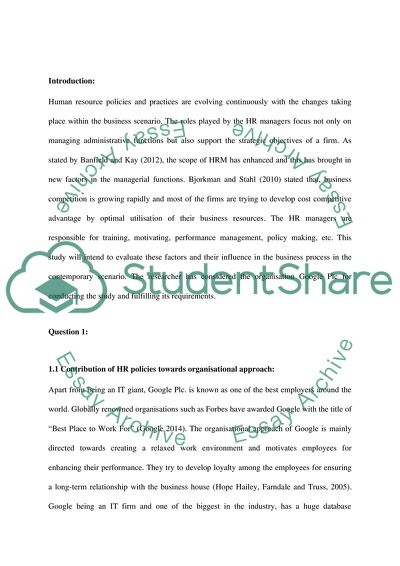 Google Plc - Identification of Training Needs, HR Policies and Organisational Approach