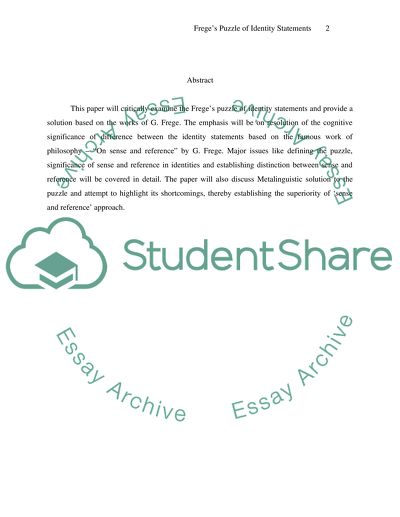 Freges Puzzle of Identity Statements