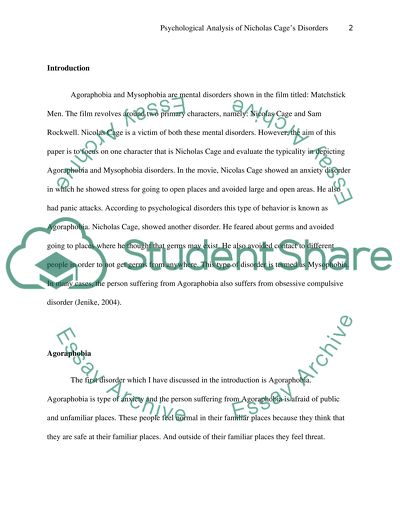 Agoraphobia & Mysophobia Disorders and Treatment Plan