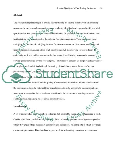 Service Quality of Fine Dining Restaurant