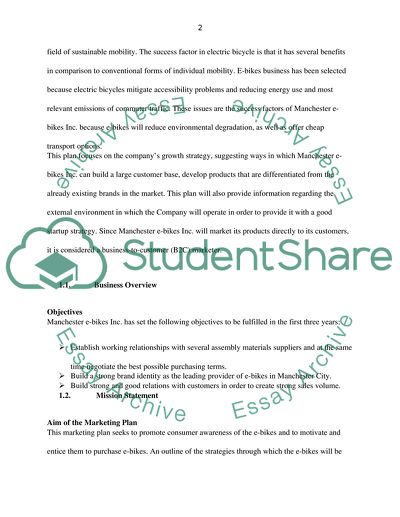 Marketing Plan for Manchester E-Bike Inc