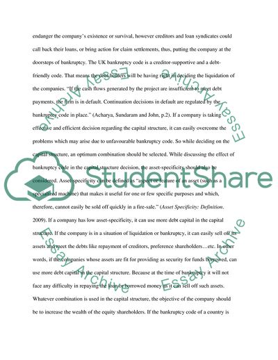 How the Nature of the Bankruptcy Code Affects the Capital Structure Decisions of Companies