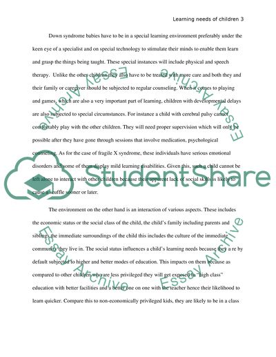 Running Head: Learning needs of Children