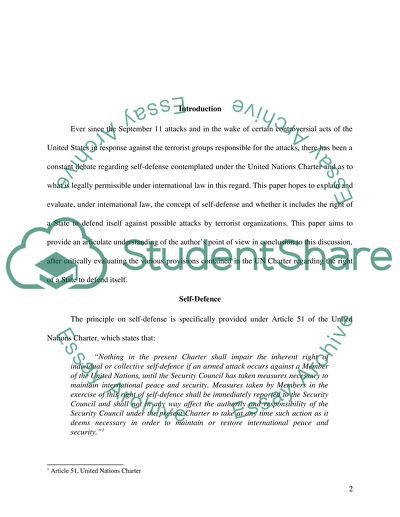 Right to Self-Defence to Prevent Attacks by Terrorists