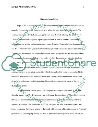 Ethics and Compliance Paper