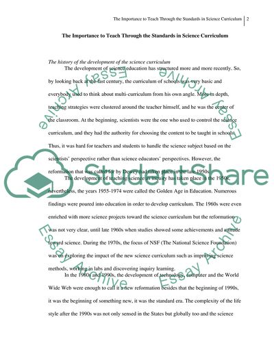 The Importance to Teach Through the Standards in Science Curriculum