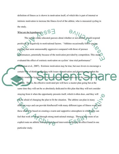 Analysis of the Effect of Extrinsic Motivation on Cycle Time Trial Performance Study by Hulleman