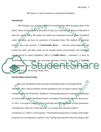 The Family is a Type Evolution of a Sociological Institution