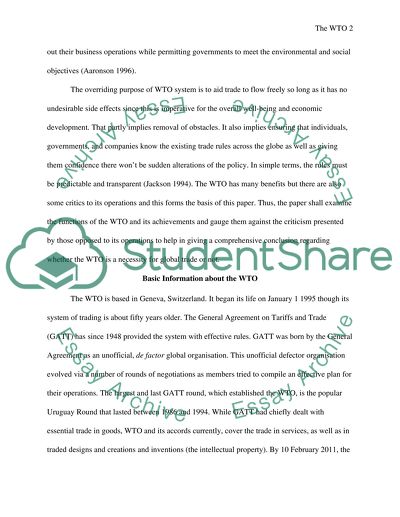 Is WTO a Necessasity for Global Trade
