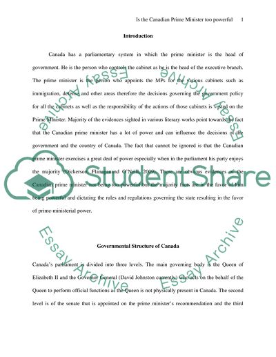 Governmental Structure of Canada. Is the Canadian Prime Minister Too Powerful