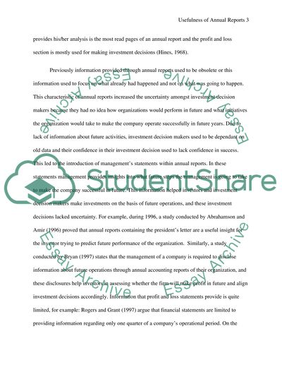 Usefulness of the annual report for investment decision making purposes