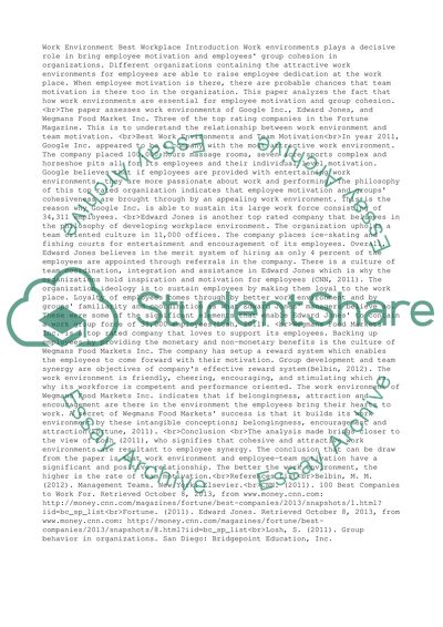 Best Workplace (Week 3 Assignment) (MGT 415)