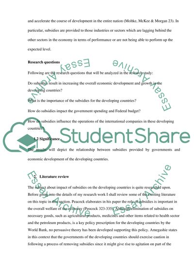 The Importance of the Subsidies