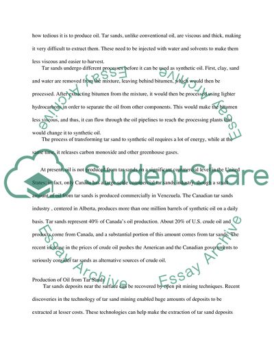 The Effects of Production of Oil from Tar Sands on the Environment