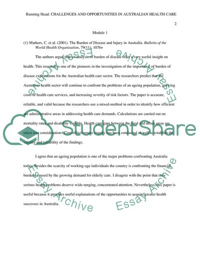 Challenges and Opportunities in Australian Health Care