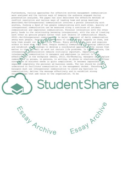 Role of Interpersonal Communication