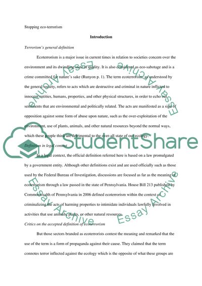 Eco-Terrorism in the Legal Context