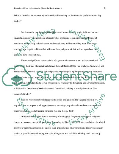 Emotional Reactivity on the Financial Performance