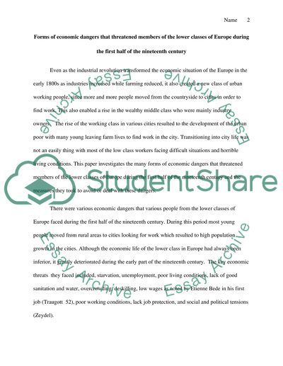 Forms of economic dangers that threatened members of the lower classes of Europe in 19th century