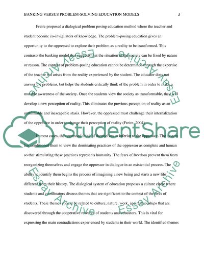 Friere - Banking v. Problem Solving Models of Education