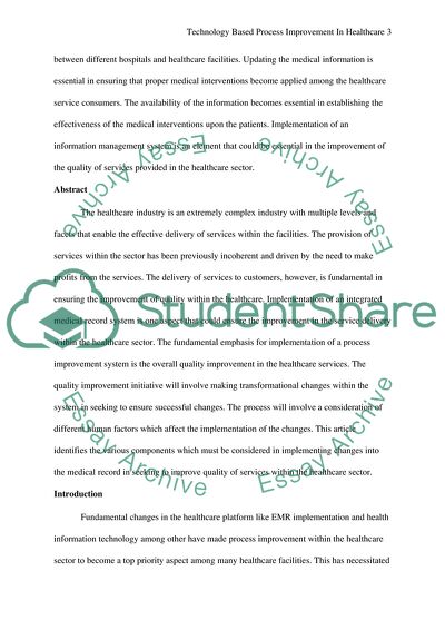 Technology-Based Process Improvement in Healthcare