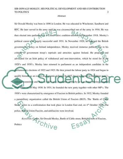 Sir Oswald Mosley, his Political development and his Contribution to Politics