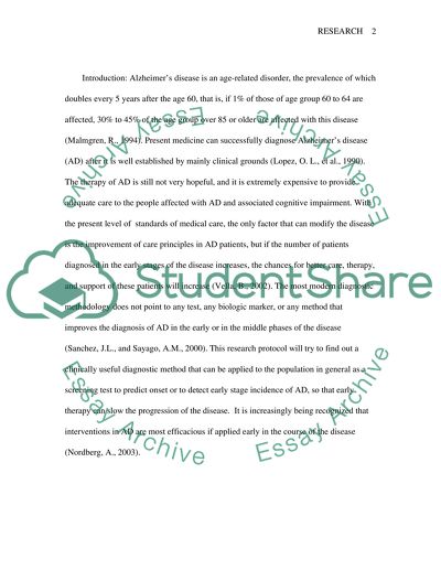 Research protocol for Masters level Alzheimer disease 