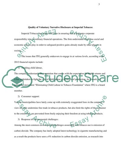 Voluntary Reporting: The Case of Imperial Tobacco